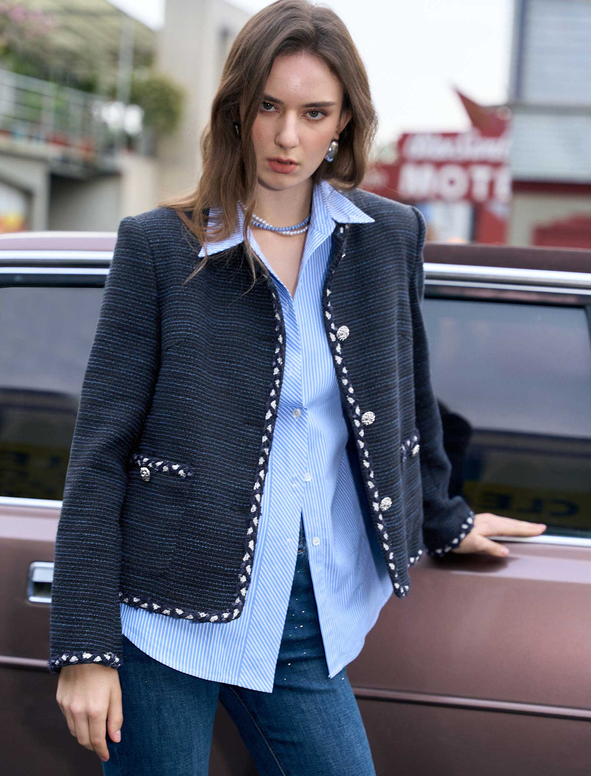 Navy Blue Tweed Jacket