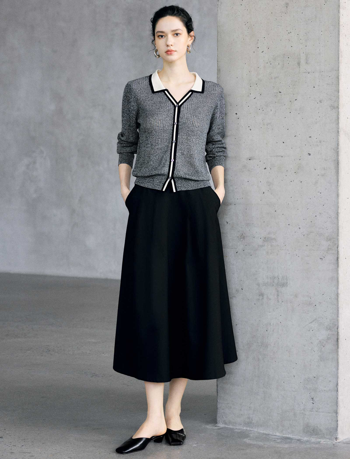 Color Block V Neck Sequin Knit Cardigan