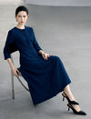 Sculpted Navy Texture Fringe Trim Midi Dress