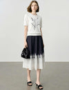 Black And White Tie-Dye Ombre A-Line Midi Skirt