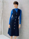 Wool Blend Button Front Sleeveless Midi Dress