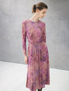 Watercolor Print Crewneck Long Sleeve Dress