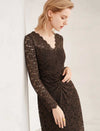 Brown Lace Long Sleeve Midi Dress