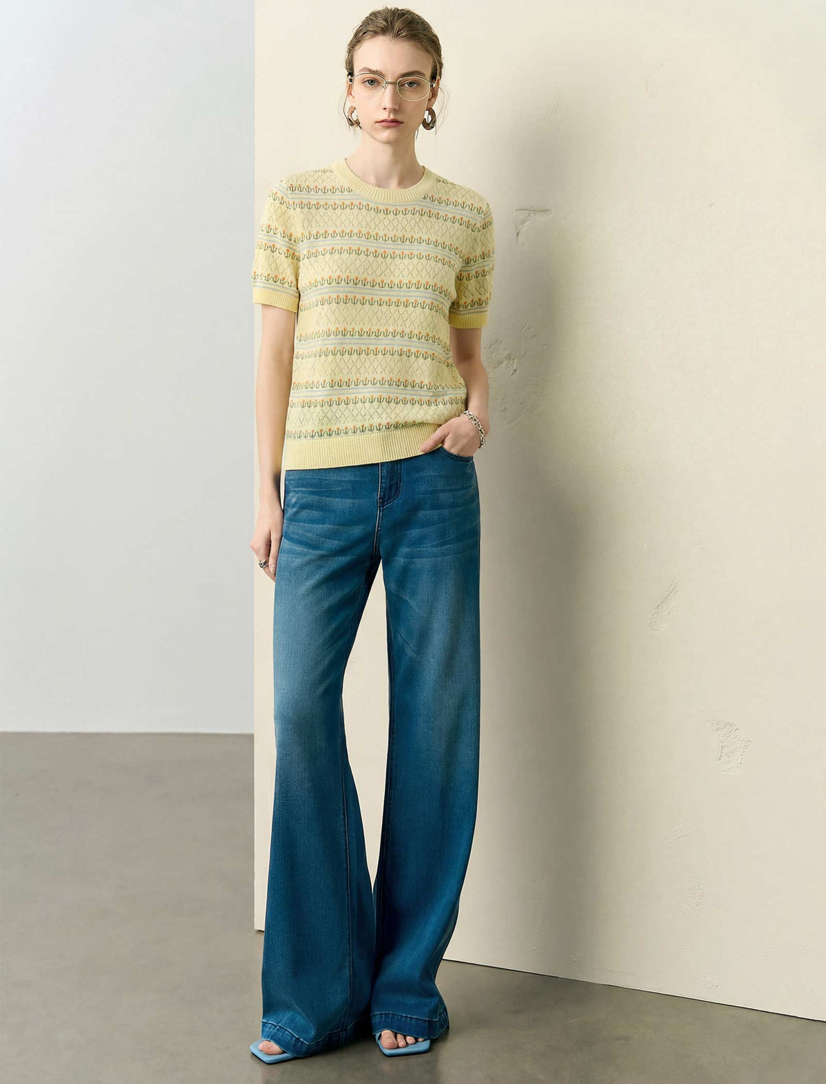 Short‑Sleeve Jacquard Knit Top