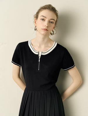 Zipper Detail Knit Top Midi Dress