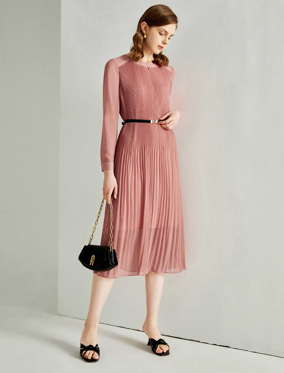 Brandy Rose Pleated Midi Dress