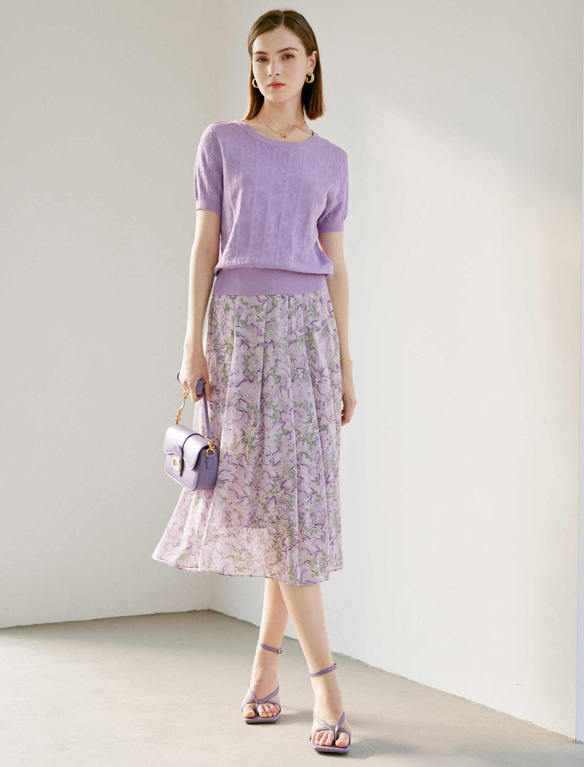 Floral Chiffon Pleated A-Line Skirt