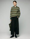 Wool and Mulberry Silk Blend Striped Crewneck Relaxed Sweater
