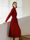 Mock Neck Pleated Midi Dress