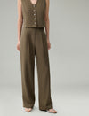 Linen Blend Wide-Leg Tailored Pants