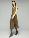 Wool Blend Shimmer Notched V-Neck Sleeveless A-Line Midi Dress