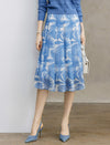 High Waist Botanical Print Midi Flare Skirt