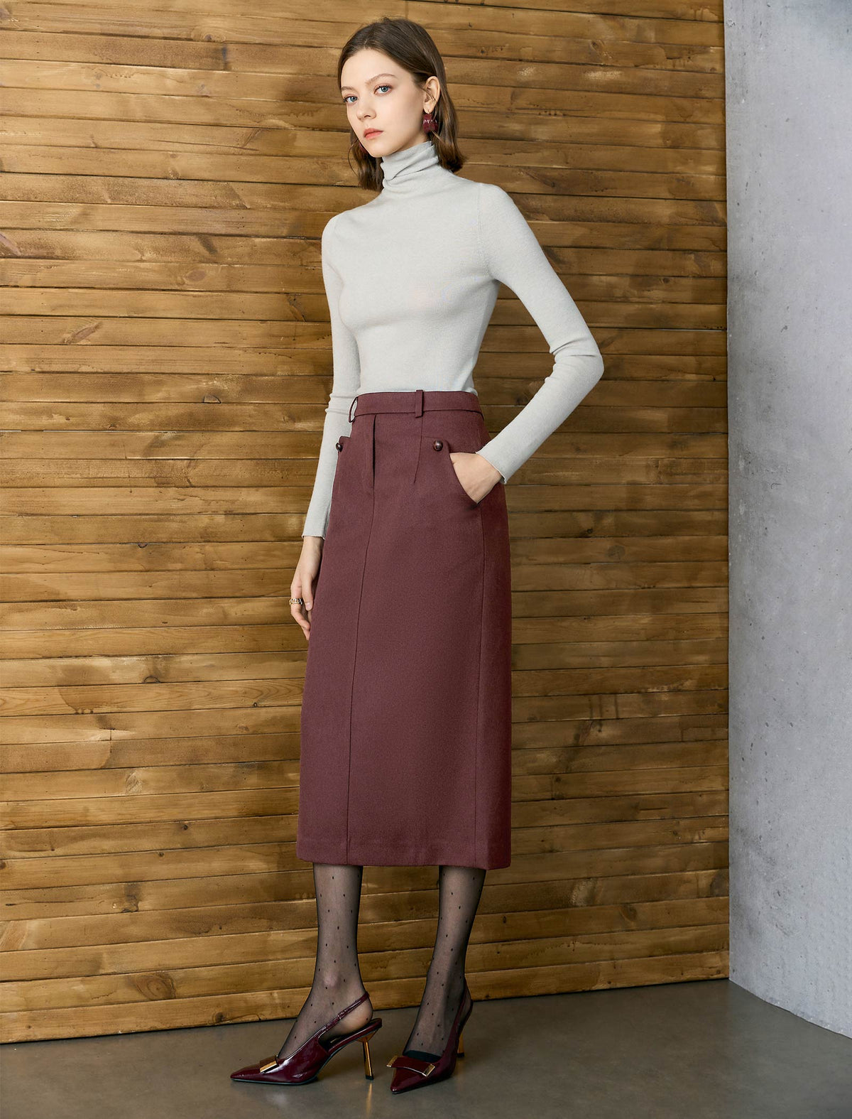 Straight Midi Skirt with Button Detail