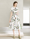 Round Neck Short Sleeve Floral Print Midi Dress