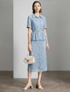 Light Blue Lace Sequined Pencil Midi Skirt