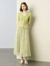 Light Green Pearl-Embellished Short Sleeve Cardigan