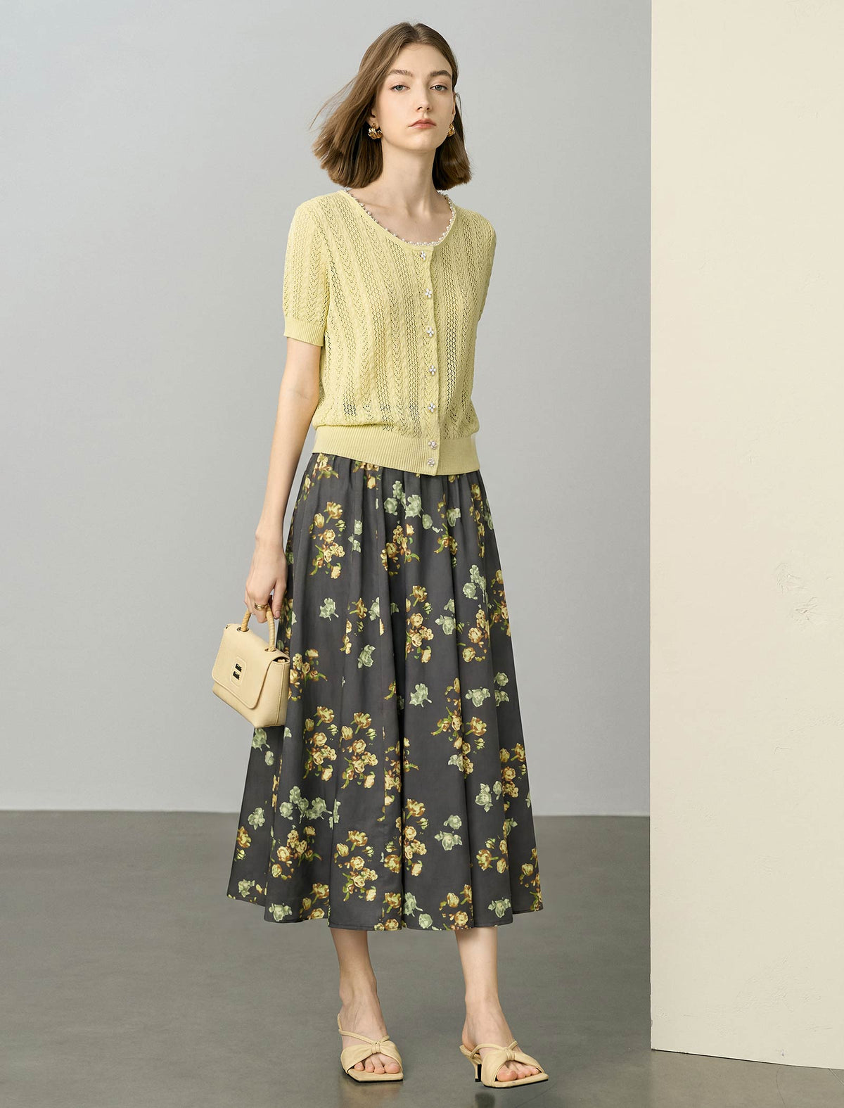 Floral Pleated Midi Skirt