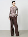 Stripe Long-Sleeve Asymmetric Wrap Top