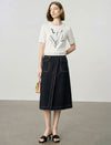 Black Contrast Stitch Midi Wrap Skirt