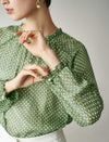 Chiffon Polka Dot Lantern Sleeve Blouse