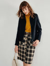 Wool Blend Plaid Long Sleeve Zip-Front Jacket