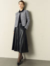 Plaid Tweed Jacket with Pearl Trim Collar