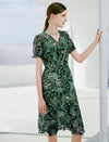 Romantic V-Neck Floral Chiffon Midi Dress