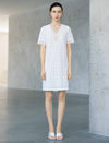 White Geometric Floral Lace V-Neck Short Sleeve Straight Mini Dress