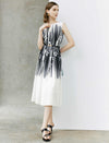 Printed Waist-Cinched Sleeveless Dress