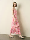 100% Mulberry Silk Watercolor Cowl Neck Maxi Dress