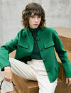 Wool Blend Button-Front Cropped Jacket