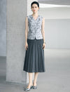 Ink-Wash Floral Jacquard V-Neck Sleeveless Vest
