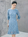Lace Floral Pattern Long Sleeve A Line Midi Dress