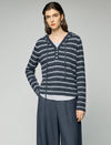 Wool and Mulberry Silk Blend Striped Hooded Drawstring Sweater