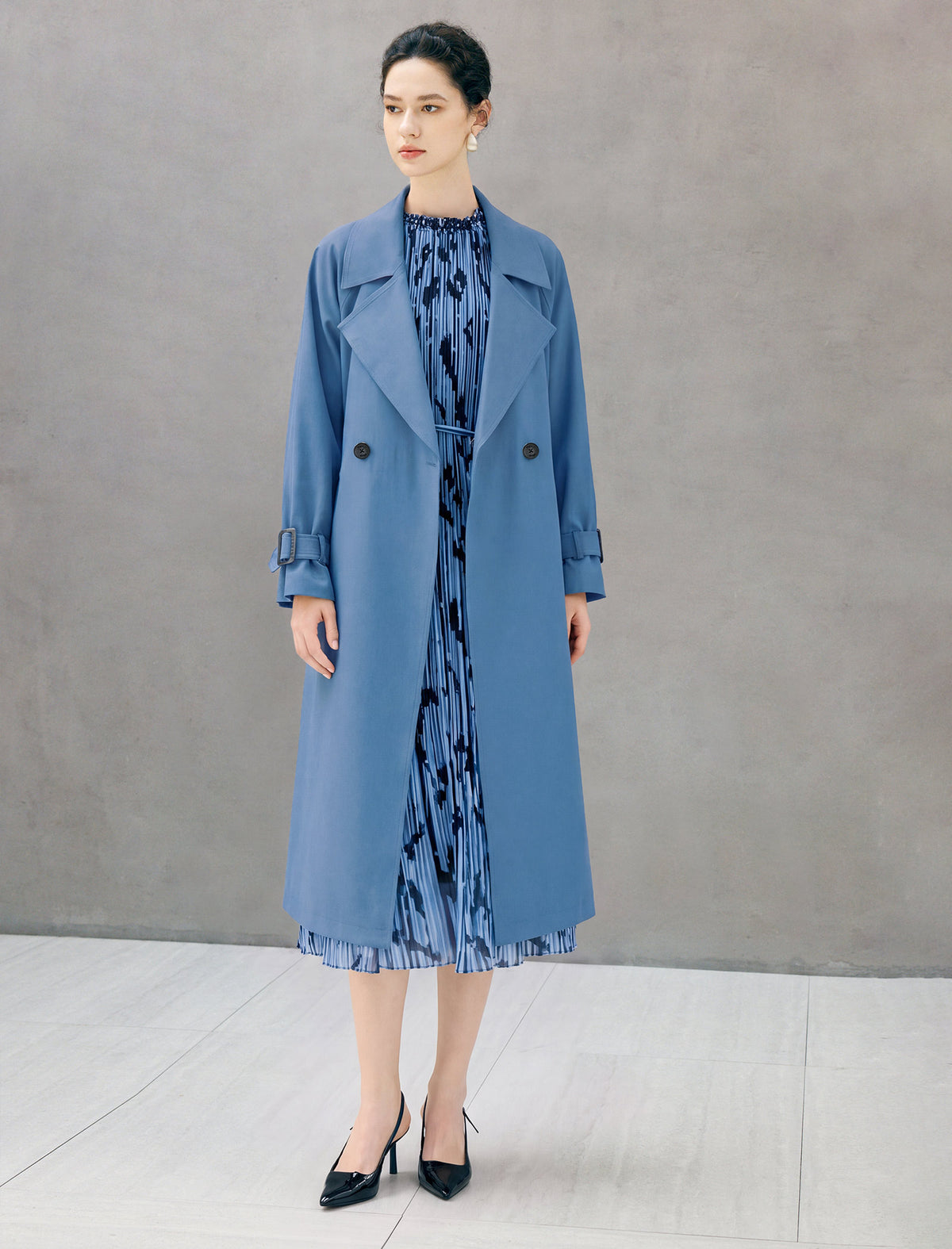Double Breasted Midi Trench Coat with Waist Belt