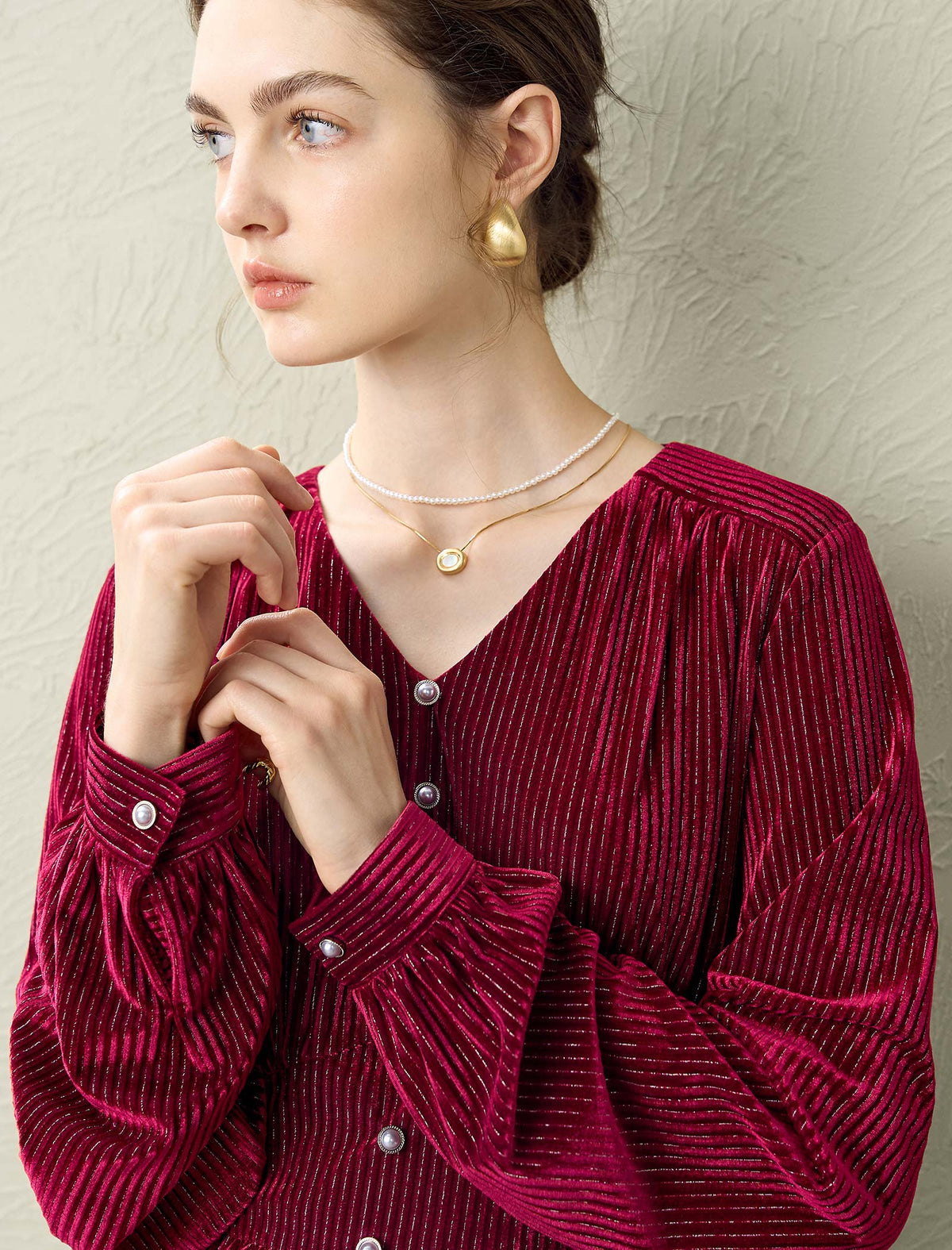 Velvet V-Neck Waist-Defining Elegant Midi Dress