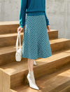 Wool Geometric Print A-Line Midi Skirt