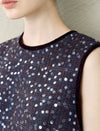 Sequin Tweed Wool Blend Velvet Hem Sleeveless Mini Dress