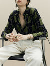 100% Mulberry Silk Green Grid Print Button-Down Shirt