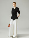 Tencel Blend Asymmetric Wrap Cinched Waist Blazer