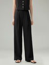 Linen Blend Wide-Leg Tailored Pants