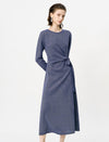 Waist-Defining Slim Fit Long-Sleeve Midi Dress