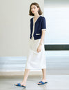 V-Neck Contrast Trim Short Sleeve Knit Cardigan