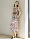 Tie Dye Irregular Neckline Sleeveless Midi Dress