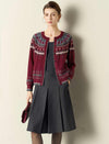 Burgundy Fair Isle Knit Crew Neck Button Front Cardigan
