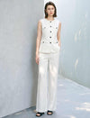 Off-White Linen Blend High Waist Wide Leg Pants