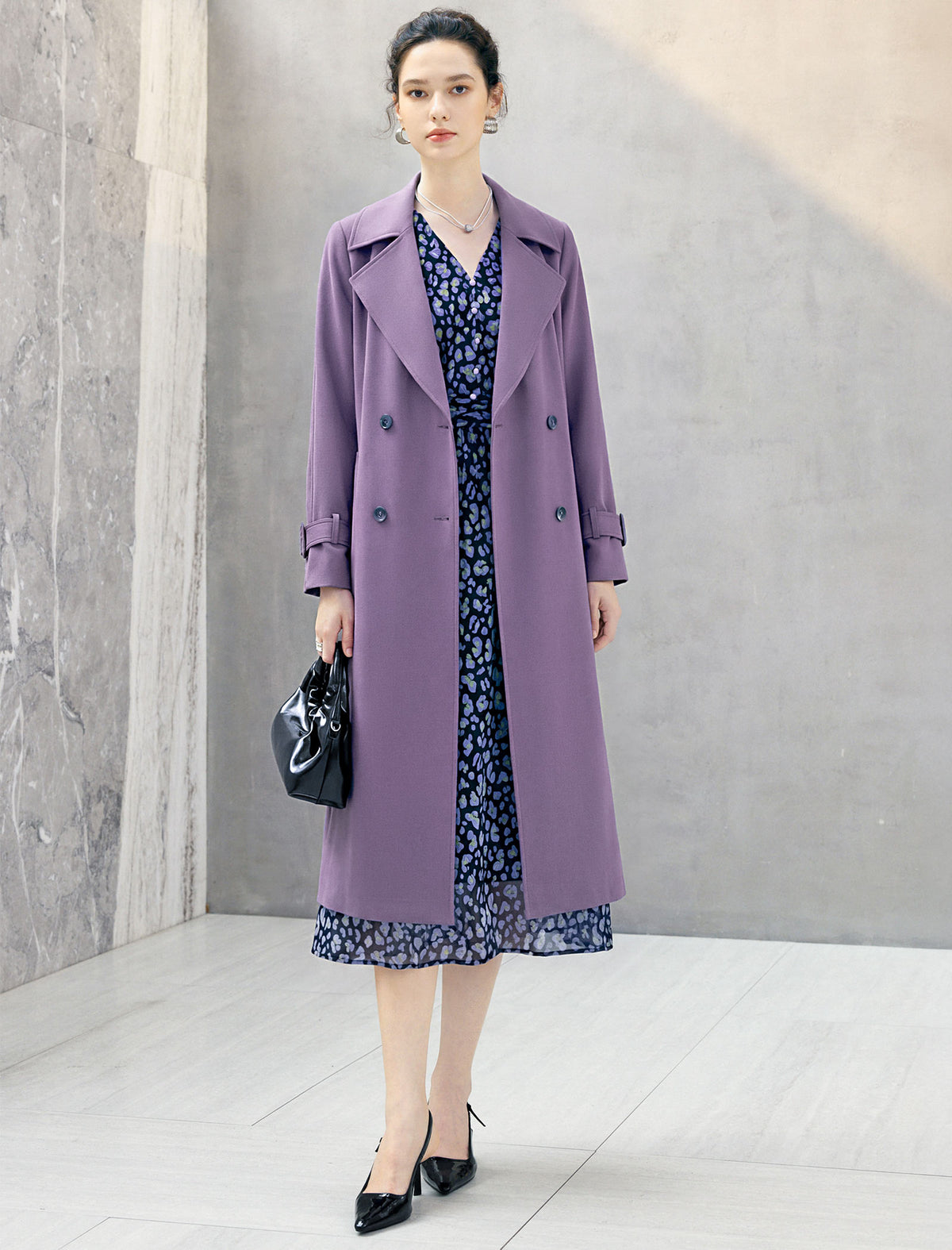 Notched Lapel Double Breasted Belted Knee-Length Trench Coat