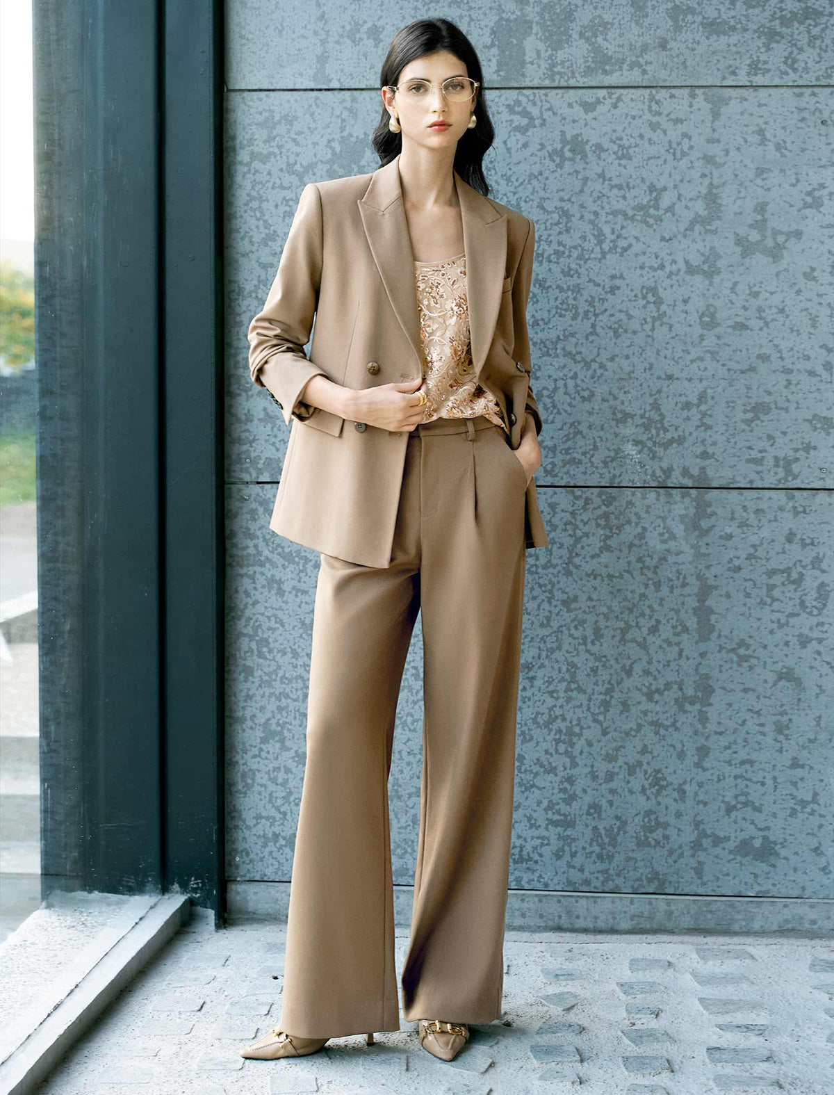 Taupe High Waisted Wide Leg Pants