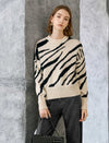 Zebra Jacquard Crewneck Drop-Shoulder Relaxed Sweater