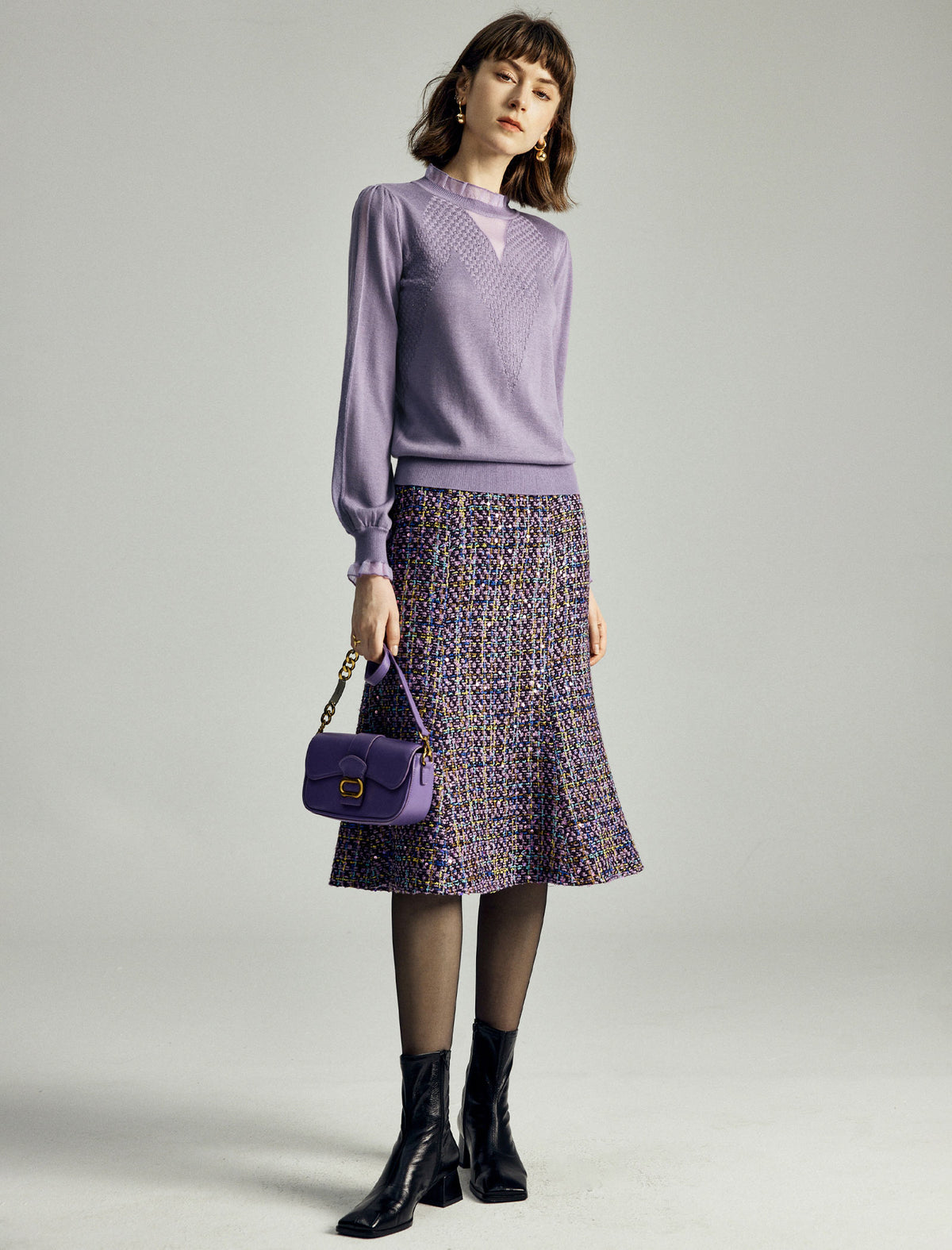 Ruffled Mock Neck Puff Sleeve Sweater